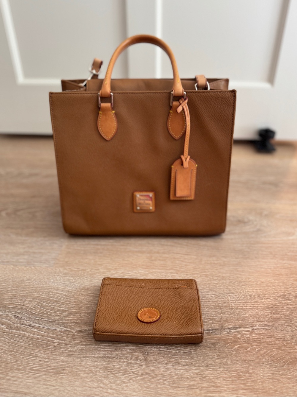 Dooney & Bourke Brown Leather Tote Bag with Matching Wallet & Keychain